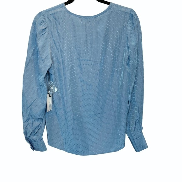 1.State Dot Jacquard Button Front Top Storm Blue V-Neck XS New - Picture 7 of 7